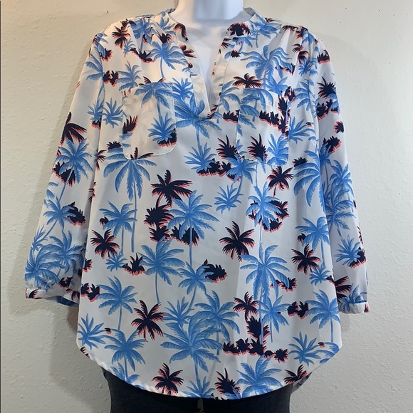 5 for 20 neon palm tress flowy tunic blouse - Picture 3 of 7